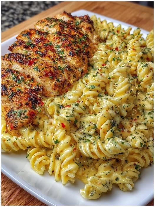 Gegrilltes Hähnchenfilet mit cremiger Käse-Kräuter-Pasta: Das Date-Night-Wunder, das niemanden stresst