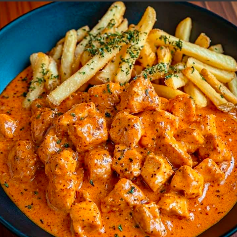 Butter-Hähnchen mit Knoblauchsauce und knusprigen Pommes: Die Umarmung, die auf keiner Speisekarte steht